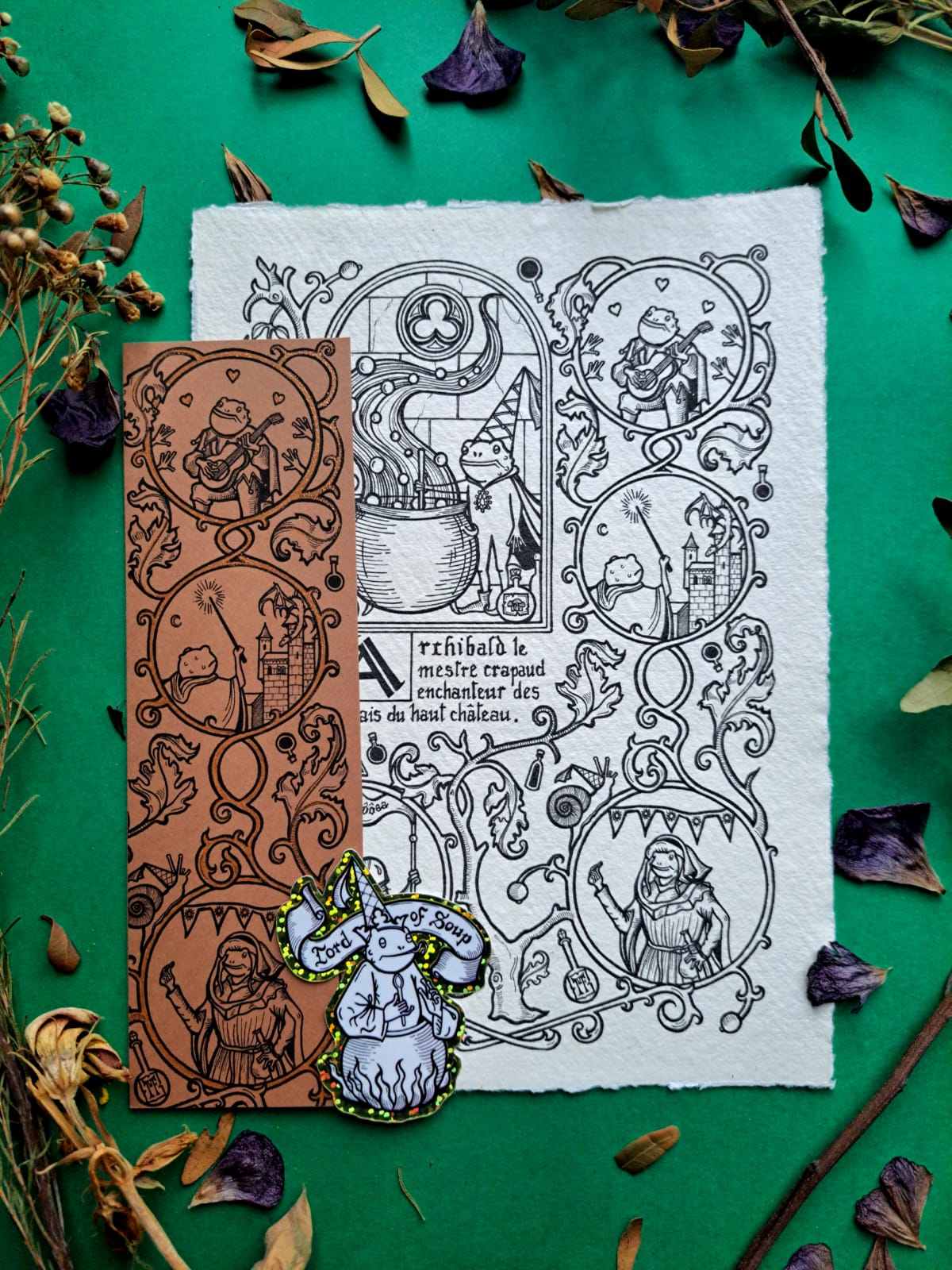 Lot unique avec papier parchemin - tirage A5 - marque-page pailleté - autocollant