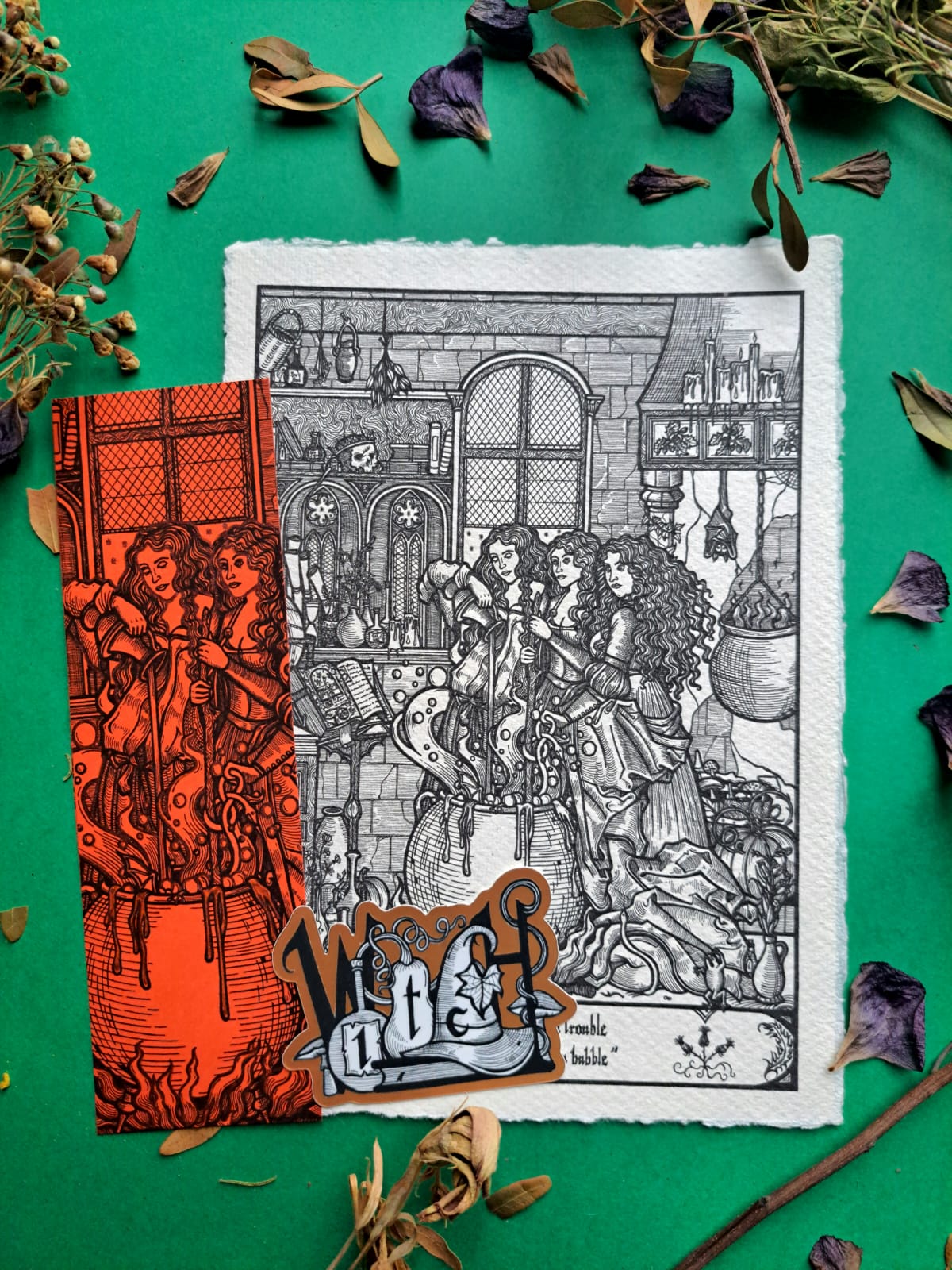 Lot unique avec papier parchemin - tirage A5 - marque-page pailleté - autocollant