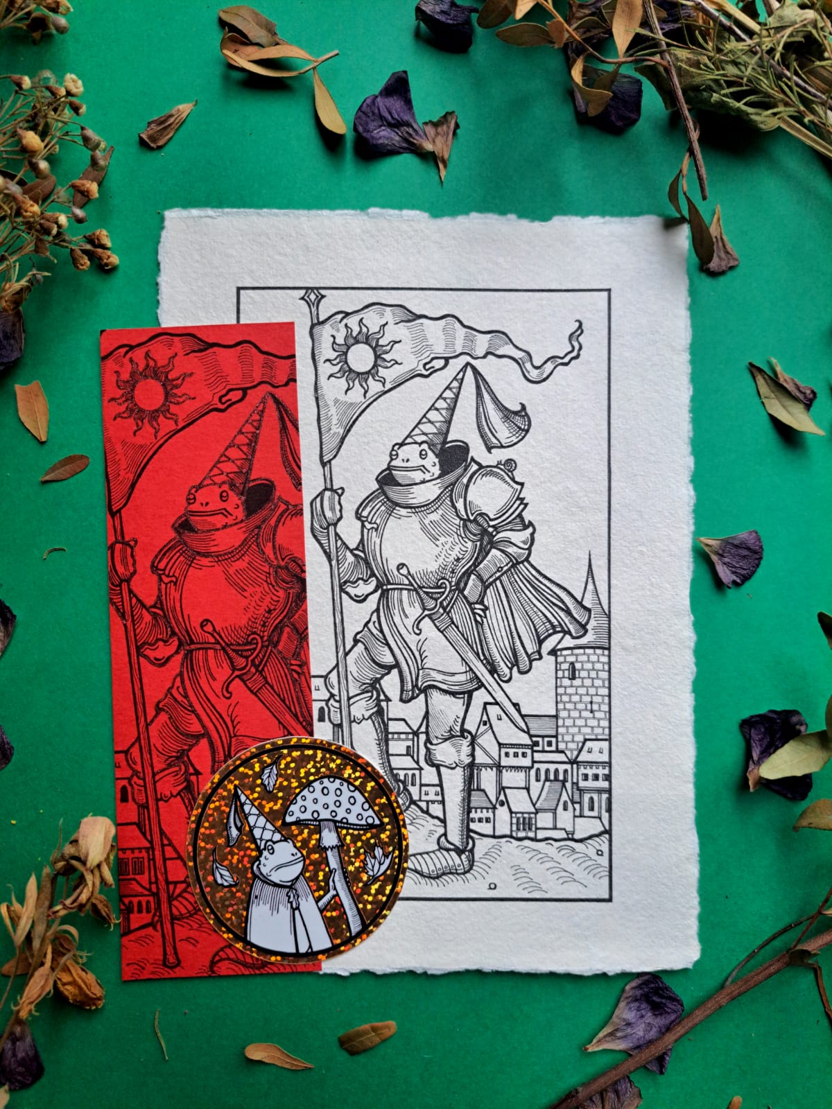 Lot unique avec papier parchemin - tirage A5 - marque-page pailleté - autocollant