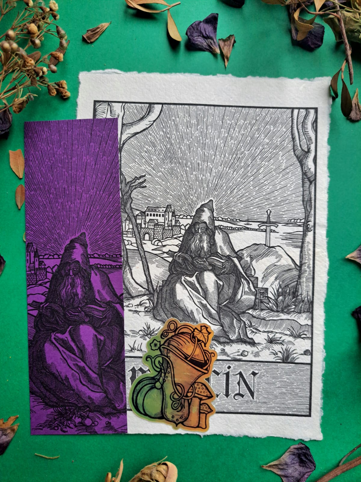 Lot unique avec papier parchemin - tirage A5 - marque-page pailleté - autocollant