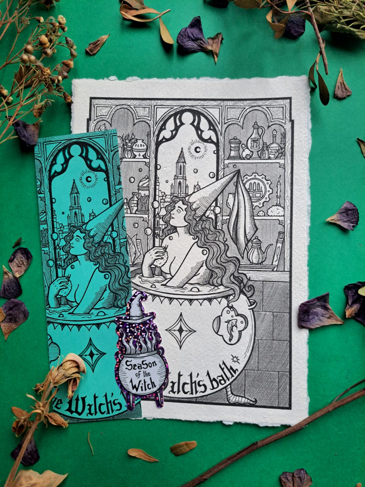 Lot unique avec papier parchemin - tirage A5 - marque-page pailleté - autocollant